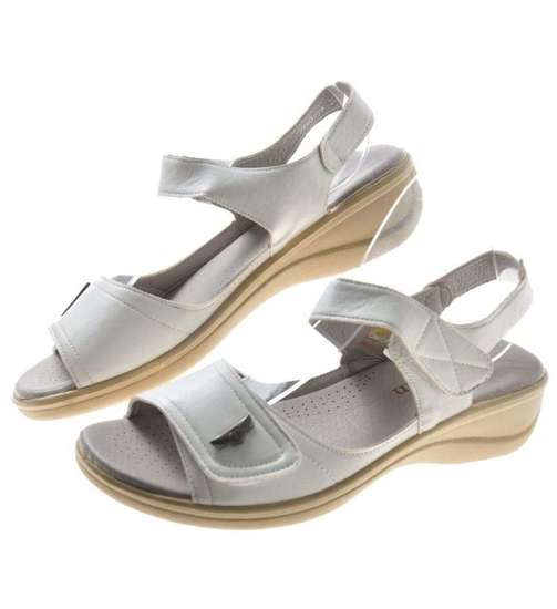 Casualowe damskie sandały na rzepy Białe /G11-3 8685 S214/