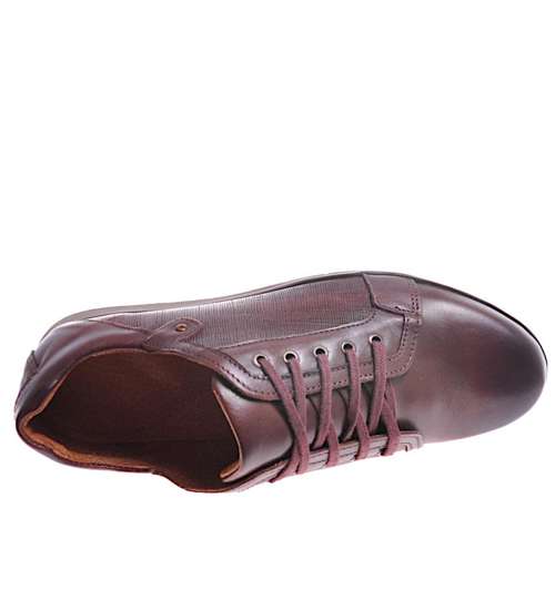 Sznurowane męskie buty skórzale Brązowe /644 1018 D123/