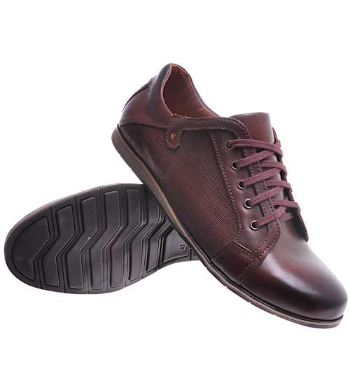 Sznurowane męskie buty skórzale Brązowe /644 1018 D123/