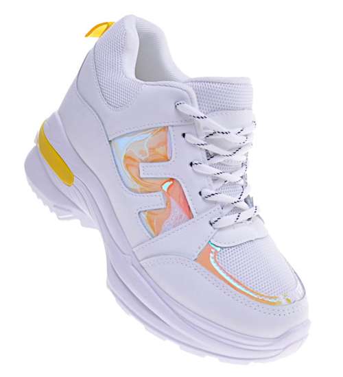 Wiązane białe sneakersy na koturnie /E3-2 11448 W295/