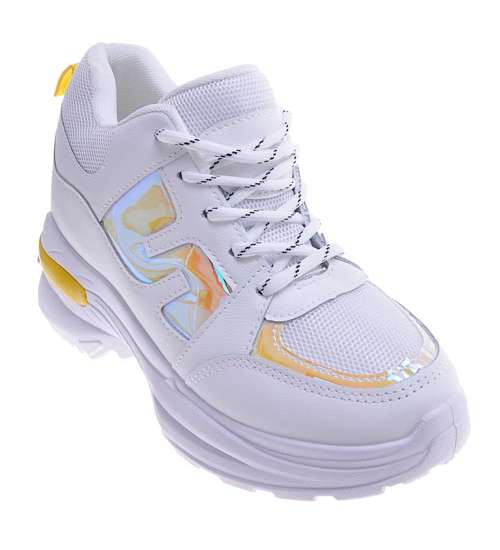Wiązane białe sneakersy na koturnie /E3-2 11448 W295/