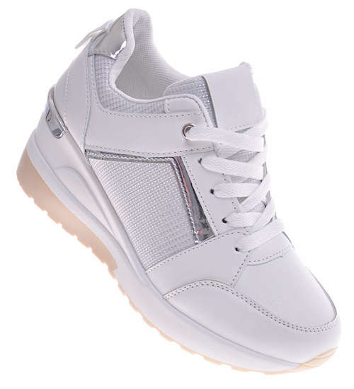 Białe trampki sneakersy na koturnie /E3-2 11565 W498