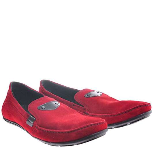 Wsuwane męskie buty z naturalnej skóry zamszowej Czerwone /638 945 D794/