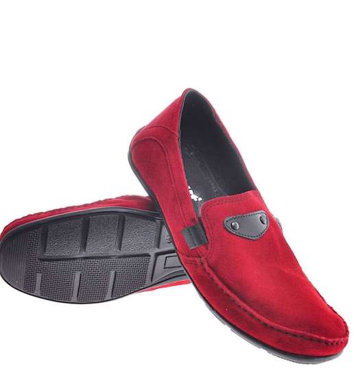 Wsuwane męskie buty z naturalnej skóry zamszowej Czerwone /638 945 D794/