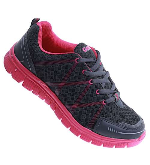 Lekkie damskie buty sportowe szaro różowe /E6-2 15116 S203/