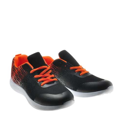 Sznurowane MĘSKIE buty sportowe CZARNO PAMARAŃCZOWE /C5-3 7500 S295/