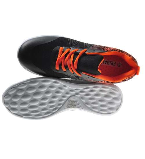 Sznurowane MĘSKIE buty sportowe CZARNO PAMARAŃCZOWE /C5-3 7500 S295/