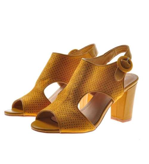 Damskie ażurowe sandały na obcasie Żółte /B5-3 8973 S290/