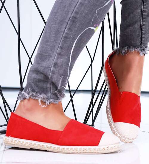 Wsuwane czerwone balerinki espadryle /G1-2 15658 T194/