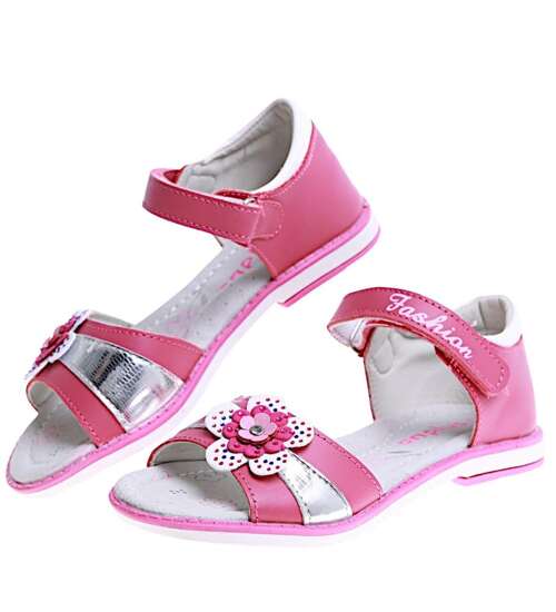 Ciemno różowe sandały dziewczęce z kwiatkiem /G5-2 16014 T186/