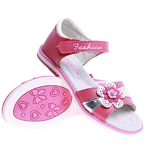 Ciemno różowe sandały dziewczęce z kwiatkiem /G5-2 16014 T186/
