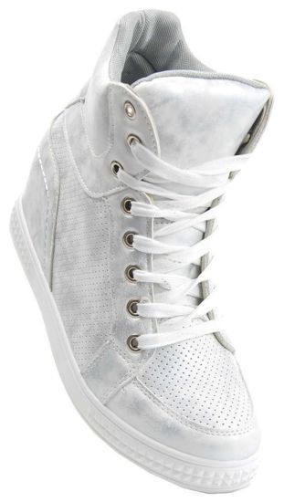 Trampki sneakersy na niskim koturnie SREBRNE /G6-2 1627 S393/