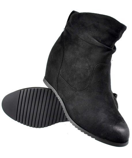 Buty na koturnie- czarne botki z ociepleniem /E6-1 2466 S493/