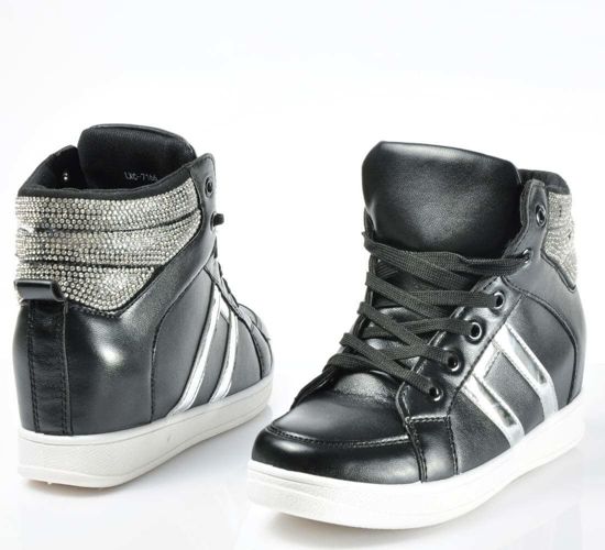 Sznurowane czarne trampki sneakersy /B6-2 3715 S147/ 