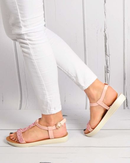 Różowe sandały damskie z paskami /X4-2 5029 S170/