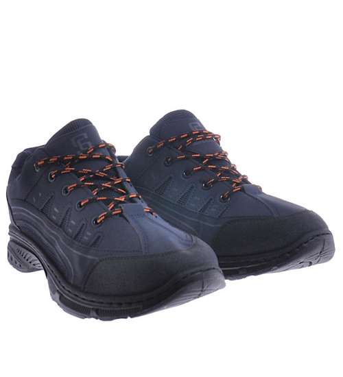 Sznurowane męskie buty trekkingowe Granatowe /G7-1 10397 S491/