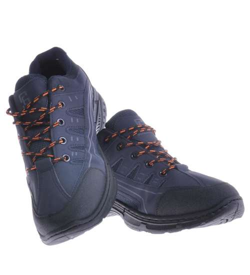Sznurowane męskie buty trekkingowe Granatowe /G7-1 10397 S491/