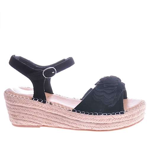 Sandały damskie espadryle na koturnie Czarne /F3-3 11411 W293/