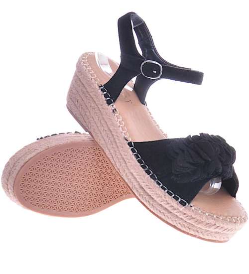 Sandały damskie espadryle na koturnie Czarne /F3-3 11411 W293/