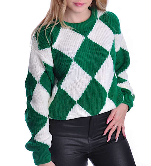 Gruby zielono biały sweter damski /A6-1 UB438 U1391/