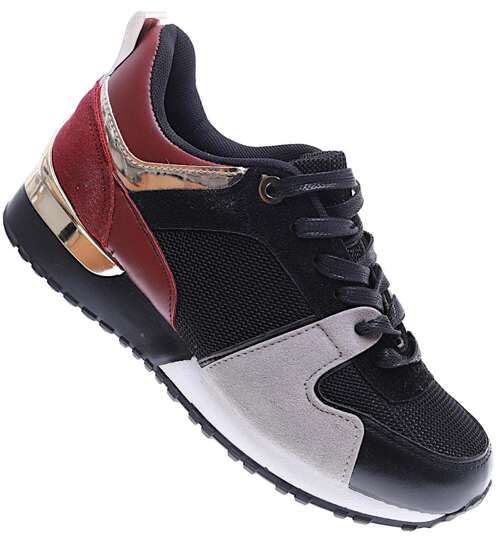 Sznurowane czarno bordowe buty sportowe /A10-3 15772 T283/