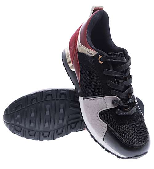 Sznurowane czarno bordowe buty sportowe /A10-3 15772 T283/
