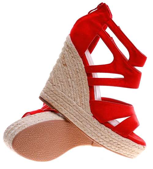 Wysokie czerwone sandały espadryle na platformie /C2-1 16350 G231/