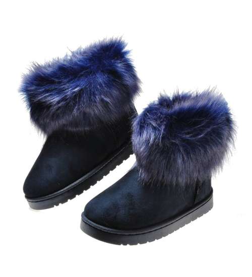 Zimowe buty dziecięce- granatowe kozaki śniegowce /E2-2 6798 S291/