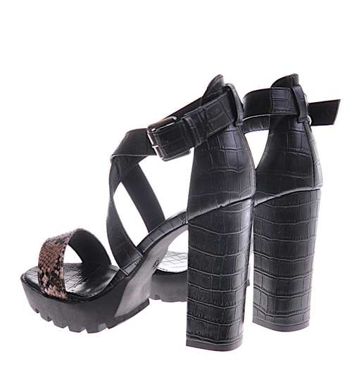 Czarne wyszczuplające sandały na obcasie /G6-2 12062 T293/