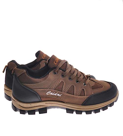 Sznurowane męskie buty trekkingowe brązowe /C4-1 12268 T494/