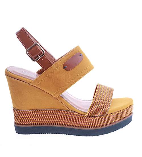 Żółte damskie sandały na obcasie i platformie /H2-B1-2 14110 S197/