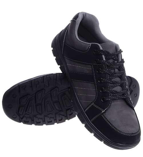Szaro czarne wiązane buty męskie /E9-1 14862 T425/