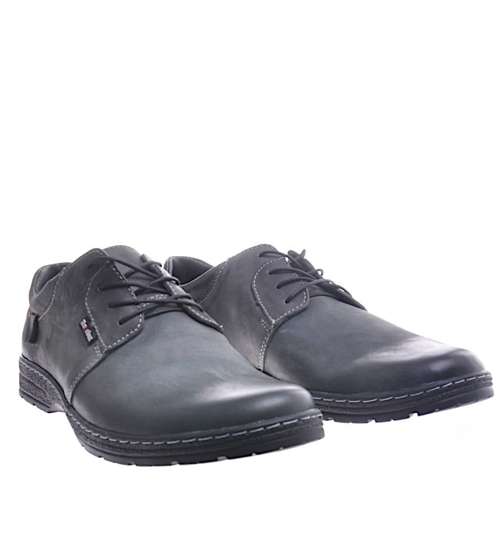 Szare sznurowane buty męskie z naturalnej skóry /D6-3 11041 S112/