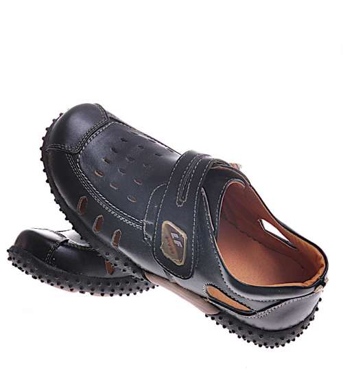 Wygodne chłopięce sandały na rzepy Black /A8-3 11630 T161/