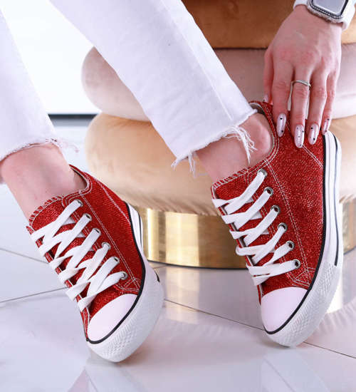 Czerwone trampki sneakersy na niskim koturnie /F6-3 13522 T134/