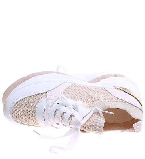 Wsuwane beżowe damskie sneakersy na koturnie /B5-3 15881 D360/