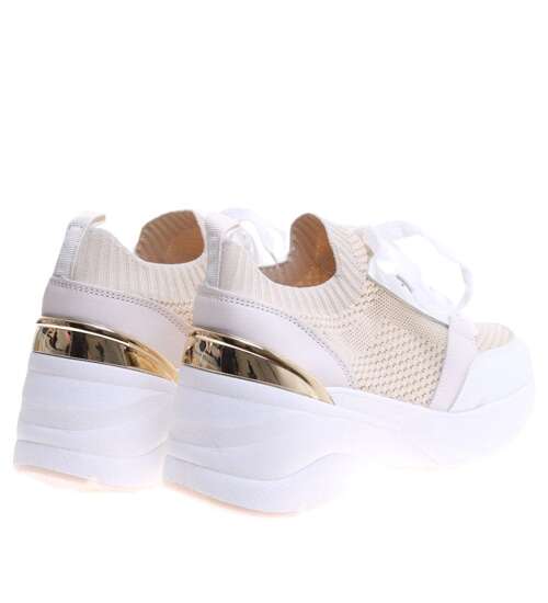Wsuwane beżowe damskie sneakersy na koturnie /B5-3 15881 D360/