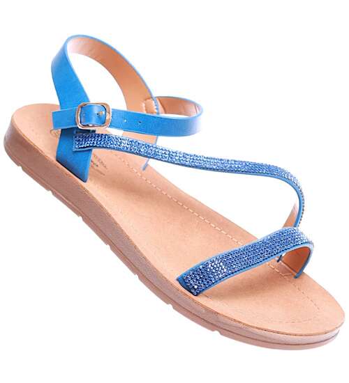 Niebieskie damskie sandały na płaskim obcasie /F7-2 16255 T168/