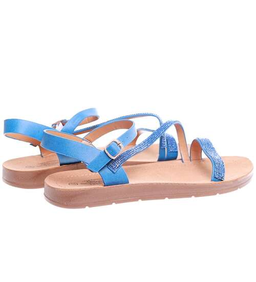 Niebieskie damskie sandały na płaskim obcasie /F7-2 16255 T168/