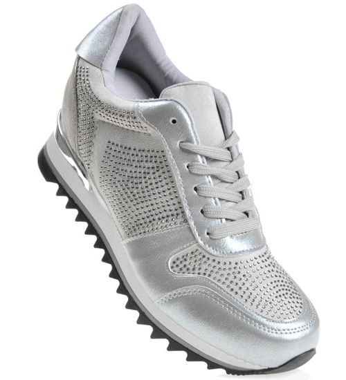 Srebrne trampki sneakersy na niskim koturnie /C6-2 4313 S177/