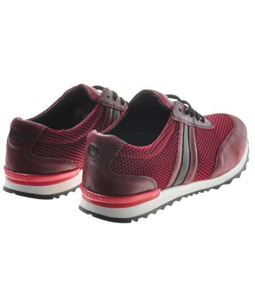 Wyprzedaż- Sportowe buty męskie ze skóry naturalnej Bordowe /C6-2 1041 606 S806/