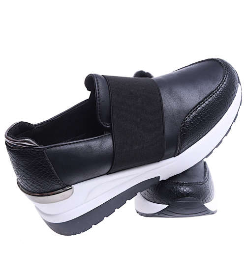 Czarne wsuwane sneakersy na koturnie /C5-1 14746 T463/