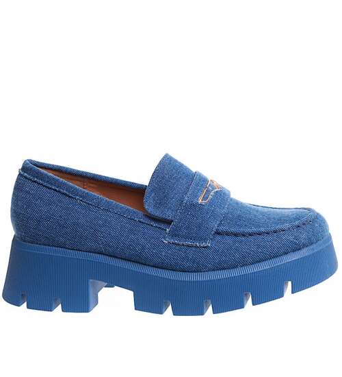 Jeansowe granatowe loafersy damskie na platformie /A6-3 15435 T385/