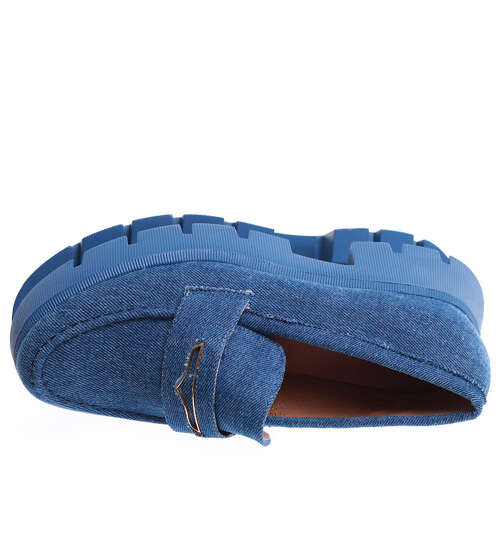 Jeansowe granatowe loafersy damskie na platformie /A6-3 15435 T385/