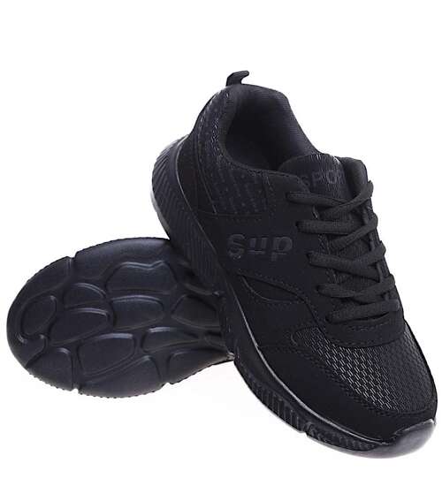 Chłopięce sznurowane czarne buty sportowe /C5-3 15940 T385/