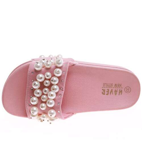 Dziewczęce różowe klapki z perełkami /E9-2 16434 T290/