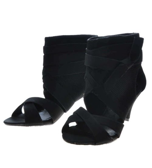 Czarne sandały na obcasie gladiatorki /D5-3 5028 S95-5/