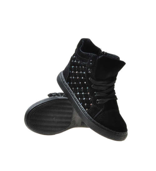 Dziewczęce botki sneakersy z cekinami CZARNE  /E7-2 6616 S199/