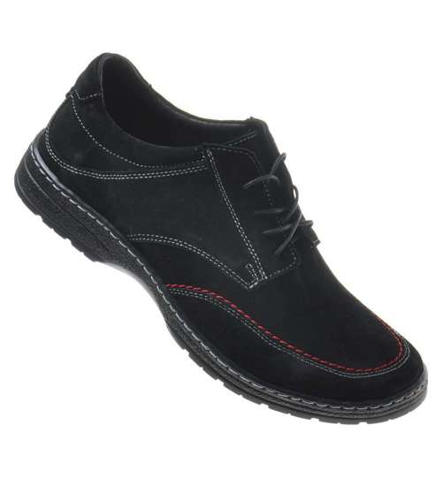 Casualowe buty męskie z naturalnej skóry zamszowej Czarne /623 540 S115/