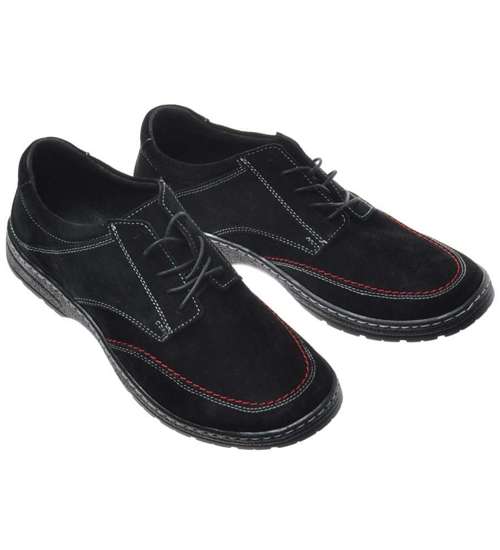 Casualowe buty męskie z naturalnej skóry zamszowej Czarne /623 540 S115/